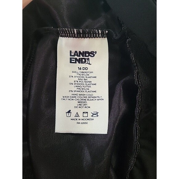 Swim Top Black 16 DD Wrap Front (L) Solid Underwire Tummy Control Lands End S404 - Picture 6 of 7